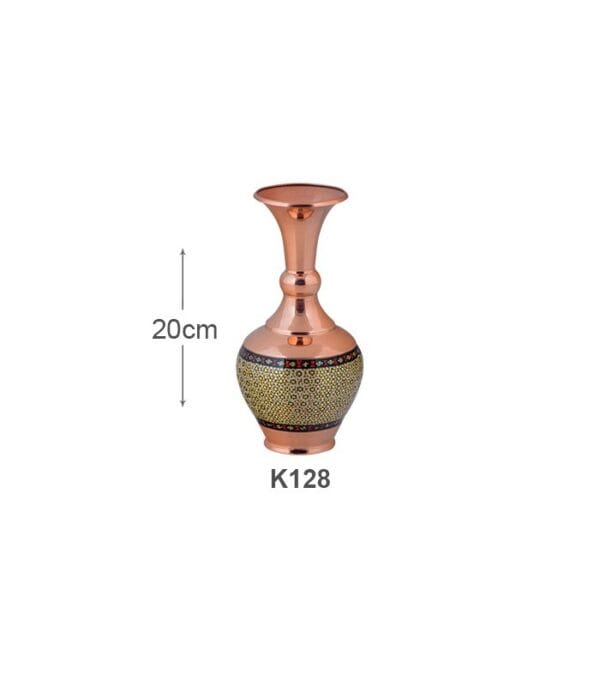 خرید گلدان گوی دار مس و خاتم کاری اصفهان تولید صنایع دستی آقاجانی کد K128