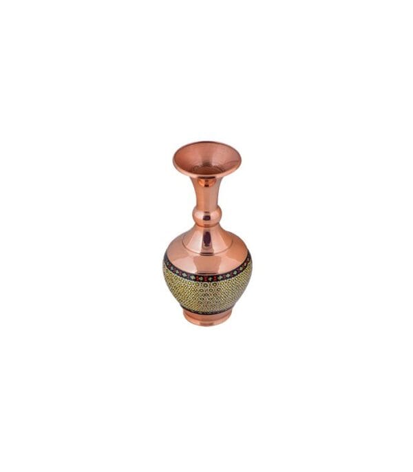 خرید اینترنتی گلدان گوی دار مس و خاتم کاری اصفهان تولید صنایع دستی آقاجانی کد K128
