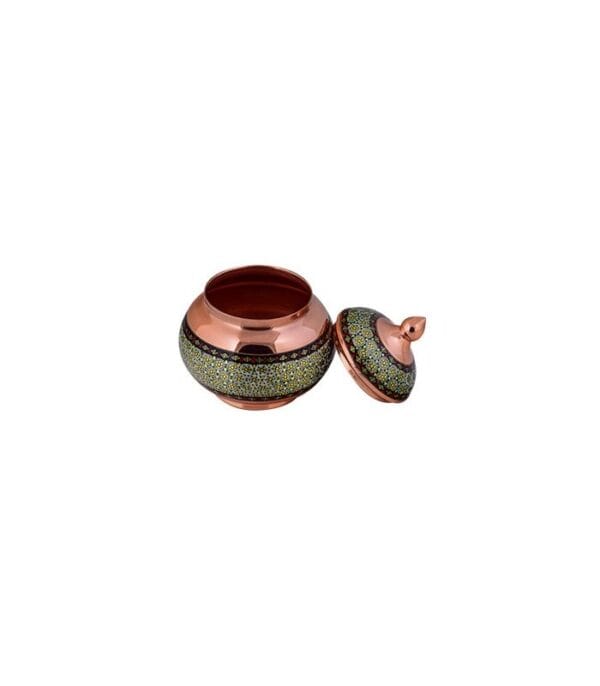 خرید اینترنتی قندان کوچک مس و خاتم کاری آقاجانی کد K023 از پرفروش ترین صنایع دستی اصفهان